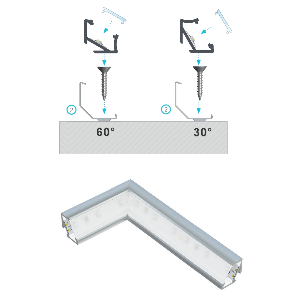 Profilé alu pour ruban LED à angle de diffusion 60° - ®